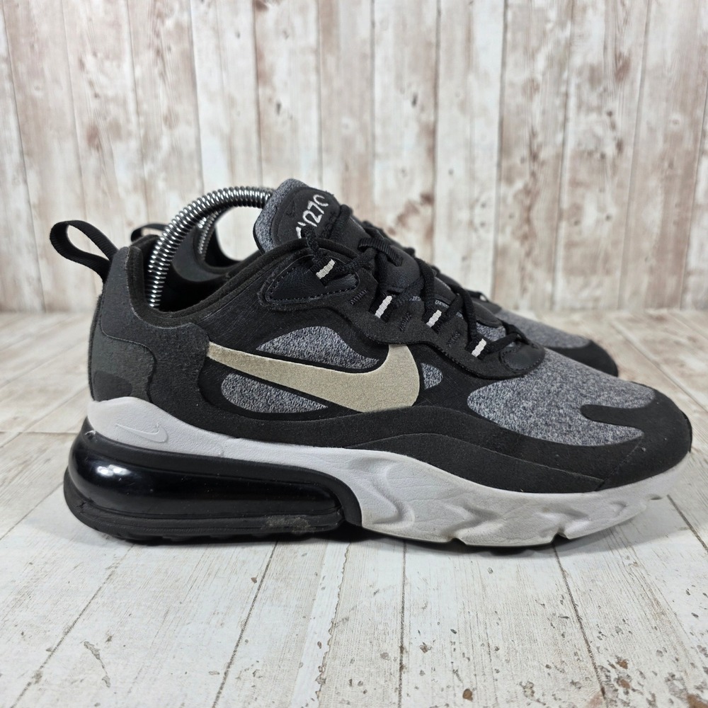 Nike Air Max 270 React Womens 8.5 Black Oil Grey Sneakers AT6174-001